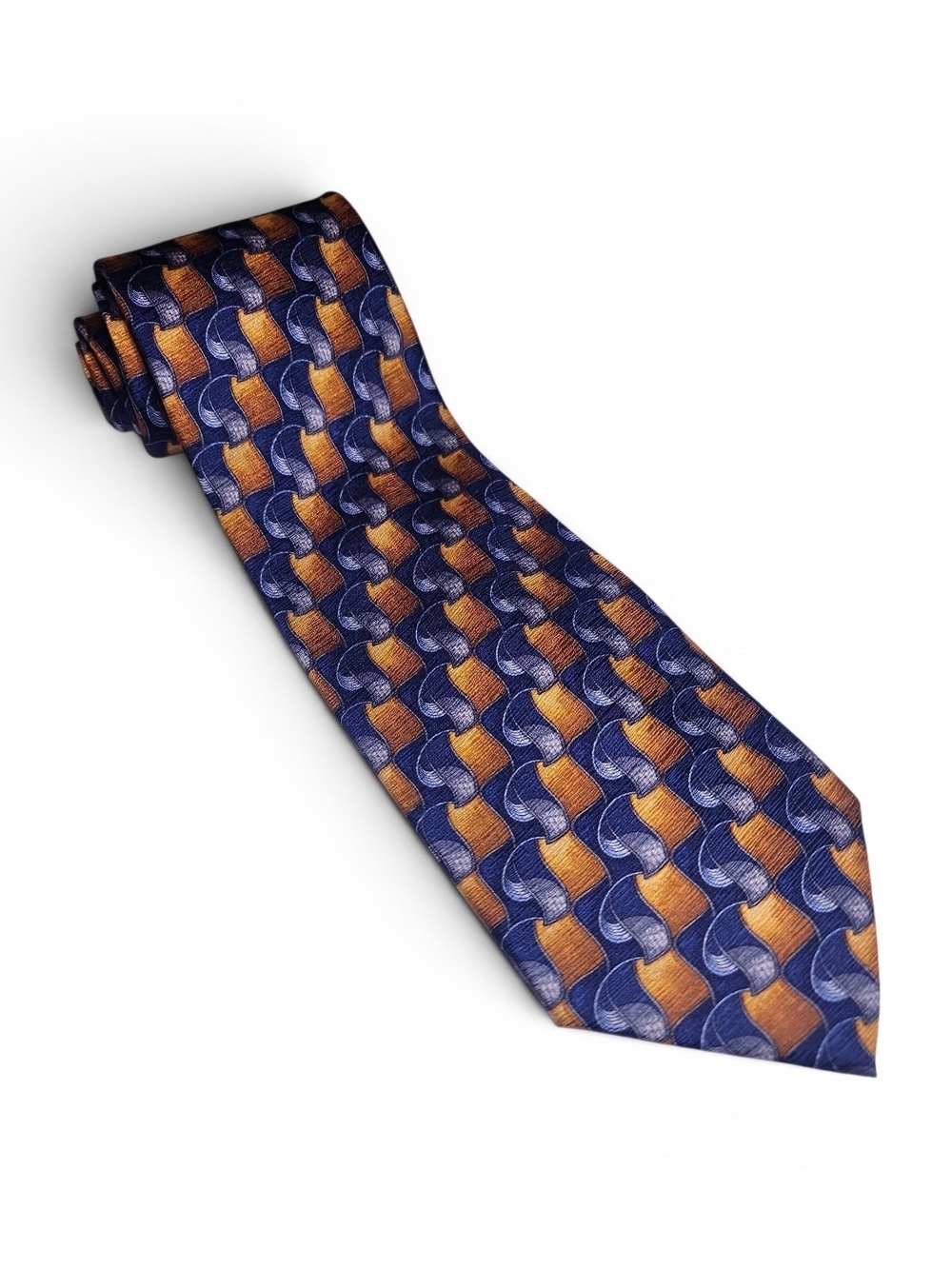Altea For Nordstrom Navy and Orange Geometric Silk Tie
